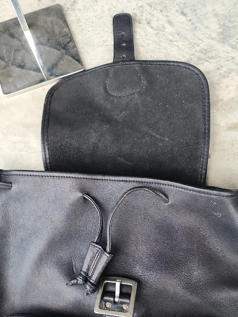 COACH Men's Vintage Black Leather Backpack with Double Front Pockets